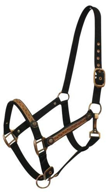 2-Ply Black Nylon Adjustable Halter w/ Leather Overlay