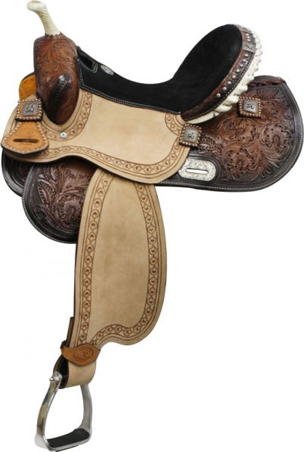 Double T Barrel Style Saddle w/ Barrel Racer Conchos - 14, 15, 16 Inch