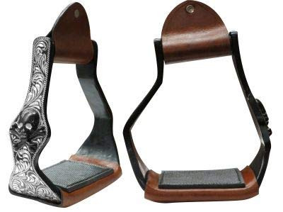 Showman Black Aluminum Angled Stirrups w/ Skull & Cross Bones