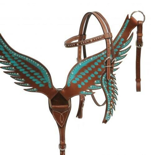 Showman Teal Cut Out Angel Wing Headstall/Breast Collar Set