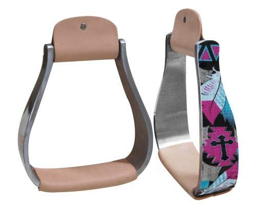 Showman Lightweight Aluminum Stirrups w/ Shimmering Cross & Feather Print