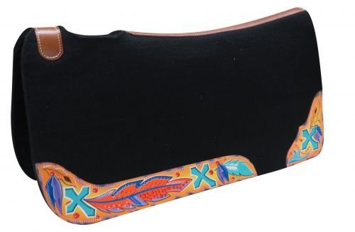 Showman 30" x 32" Black Felt Saddle Pad w/ Cross & Feather Design
