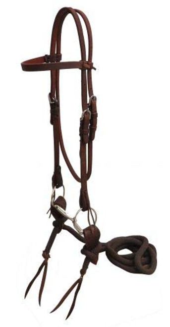 Showman Oiled Harness Leather Headstall w/ Snaffle Bit, Slobber Straps & Reins