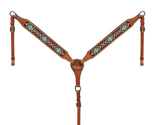 Showman 1.75" Wide Light Argentina Cow Leather Breast Collar w/Beaded Inlay