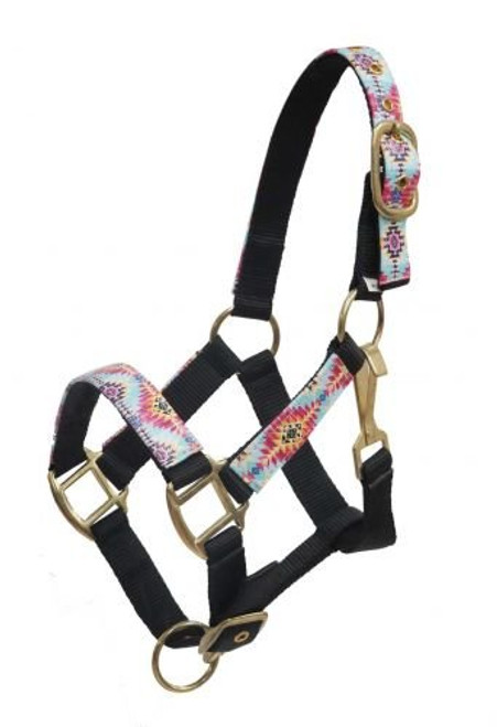 Showman Black Nylon Pony Halter w/ Multi Color Navajo Print Overlay