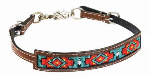 Showman Medium Oil Leather Wither Strap w/ Multi Color Beaded Inlay
