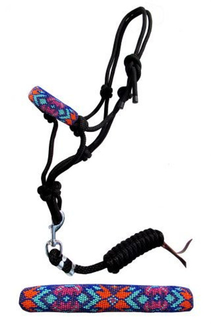 Showman PONY Size Rope Halter w/ Beaded Noseband & Removable Lead