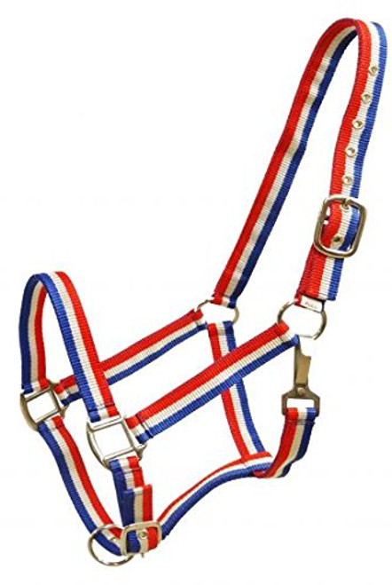 Showman Red, White & Blue Striped Nylon Horse Halter