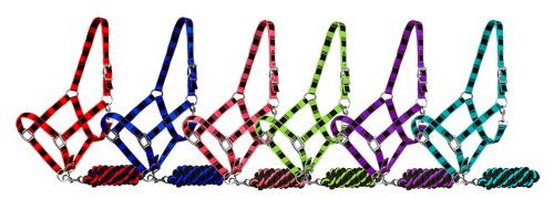 3-Ply Nylon Adjustable Halter w/Embroidered Check Pattern & Lead