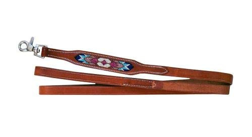 Showman Couture Genuine Leather Dog Leash w/ Turquoise, Pink & Purple Beaded Inlay