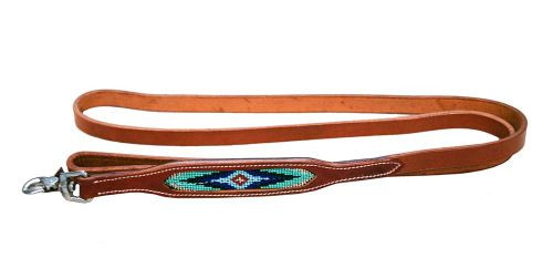 Showman Couture Genuine Leather Dog Leash w/Turquoise Beaded Inlay