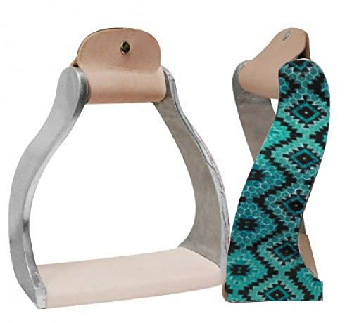 Showman Lightweight Twisted Angled Aluminum Stirrups w/ Shimmering Teal Navajo Print