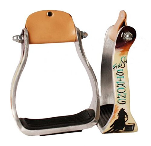 Showman "Finish Strong" Barrel Racer Print Aluminum Stirrups