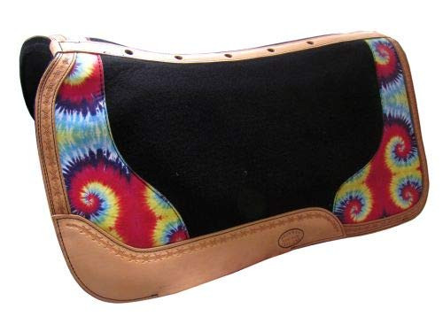 Showman Argentina Cow Leather Saddle Pad w/ Tie Dye Overlay