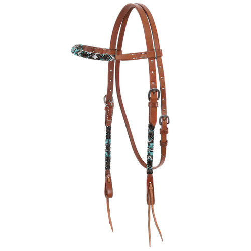 Showman Argentina Leather Browband Headstall w/ Beaded Navajo Cross Design
