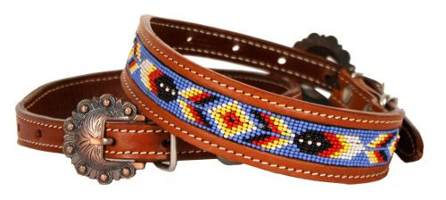 Showman Couture Periwinkle Beaded Inlay Leather Dog Collar