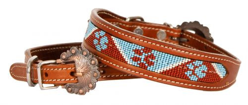 Showman Couture Beaded Paw Print Leather Dog Collar 
