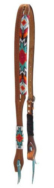 Showman Argentina Cow Leather Split Ear Headstall w/ Aztec Beaded Design