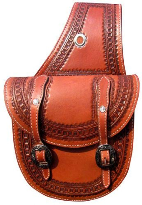 Showman Waffle Tooled Leather Round Bottom Saddle Bag