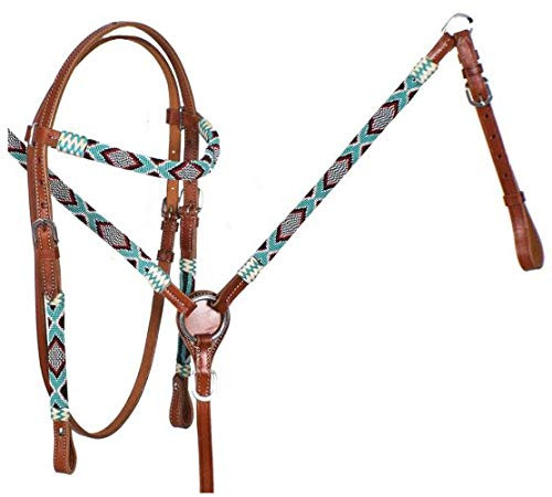 Showman Turquoise & Red Beaded Navajo Design Leather Headstall & Breast Collar Set