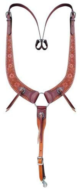Showman Flower Tooled Leather Pulling Collar w/ Conchos & Leather Tassels
