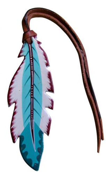 Teal & White Hand Painted Tie On Feather