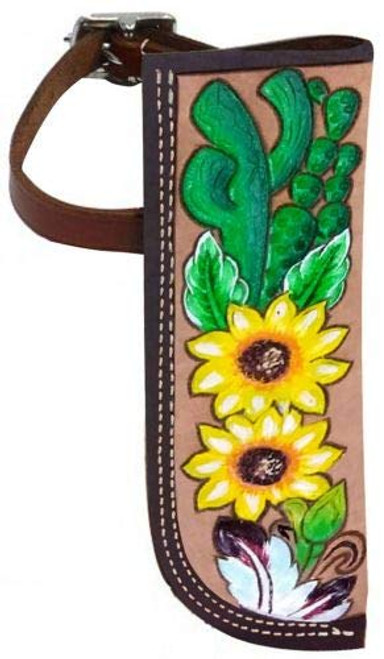 Showman Hand Painted Sunflower & Cactus Leather Flag Carrier