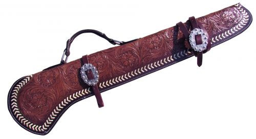 Showman 34" Floral Tooled Gun Scabbard w/ Engraved Silver Buckles