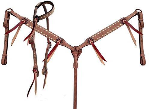 Showman Leather Single Ear Headstall & Breast Collar Set w/ Buckstitch Trim & Reins