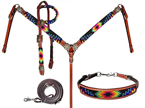 Showman Bright Color Beaded Southwest Design Headstall & Breast Collar Set