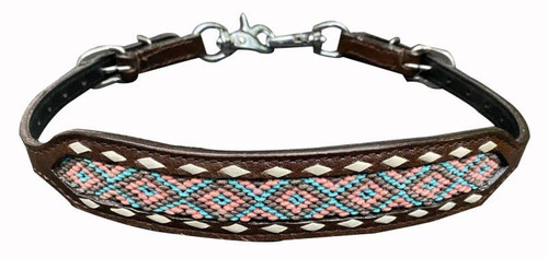 Showman Leather Wither Strap w/ Teal & Coral Southwest Fabric Inlay