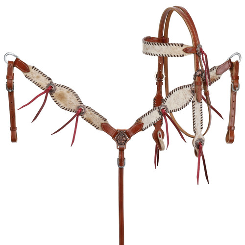 Showman Medium Leather Cowhide Overlay Browband Headstall & Breast Collar Set