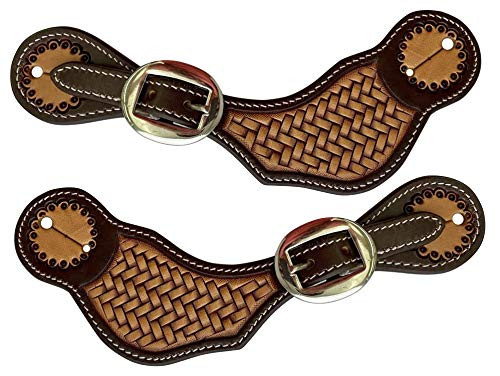 Showman Ladies Two-Tone Argentina Cow Leather Basket Stamped Spur Straps