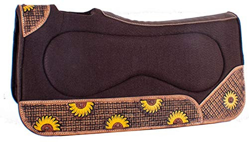 Showman 32" x 31" Brown Built Up Felt Saddle Pad w/ Sunflower Design