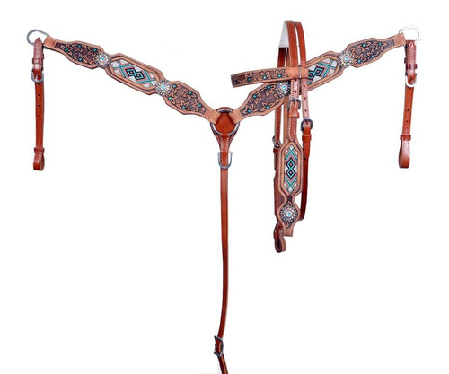 Showman Leather Browband Headstall & Breast Collar Set w/ Beaded Inlay