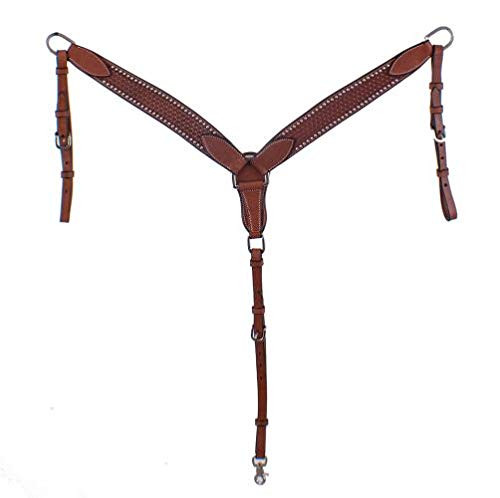 Showman Argentina Cow Leather Basketweave Tooled Breast Collar w/ Silver Studs