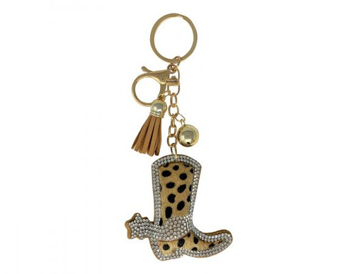 Bedazzled Hair On Cheetah Boot Keychain