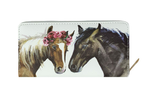 2 Horse Illustration Printed Zipper Wallet