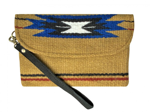 Showman 100% Tan Wool Southwest Design Saddle Blanket Wristlet