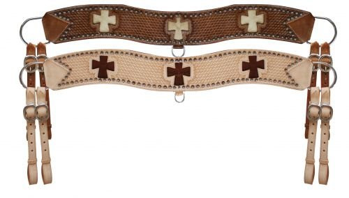 Showman Basketweave Tooled Tripping Collar w/ Cross Cut-Outs & Cowhide