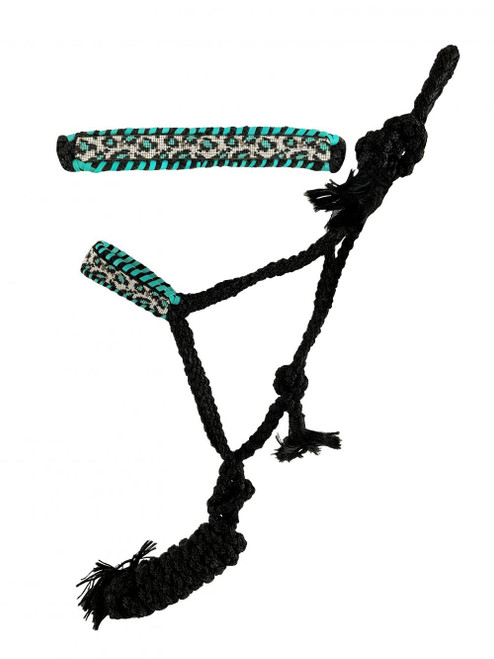 Showman Black Nylon Mule Tape Halter w/ Turquoise Beaded Cheetah Print