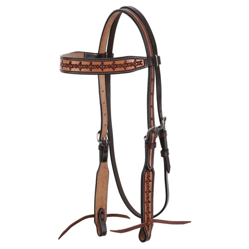 Showman Dark Brown/Medium Argentina Cow Leather Browband Headstall w/ Barbwire Tooling