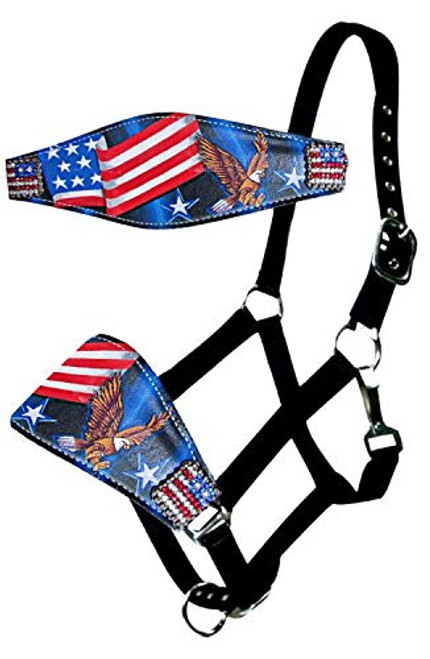 Showman Nylon Bronc Halter w/ American Flag Patriotic Noseband