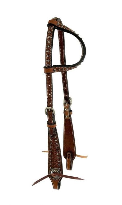 Showman Single Ear Argentina Cow Leather Headstall w/ Basket Stamp Tooling
