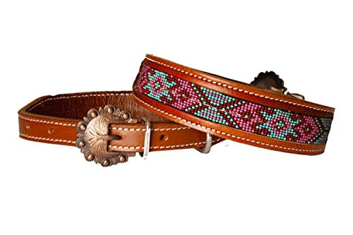 Showman Couture Genuine Leather Dog Collar w/ Red, Pink & Mint Beaded Inlay