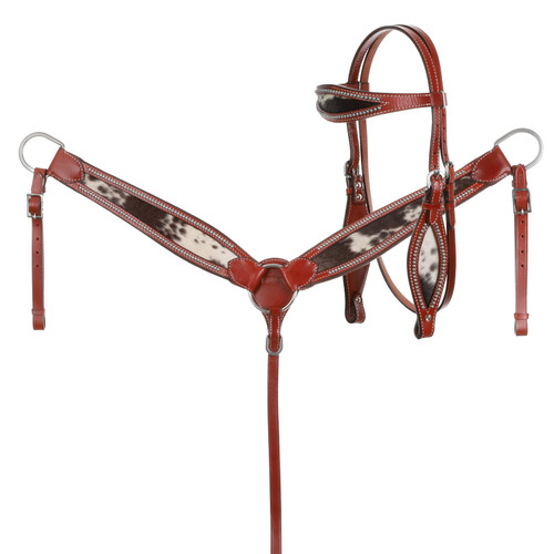 Showman Medium Oil Leather Hair-On Cowhide Headstall & Breast Collar Set