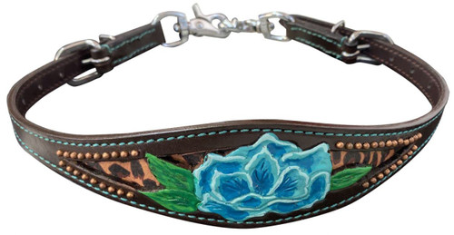 Showman Blue Flower & Cheetah Inlay Leather Wither Strap