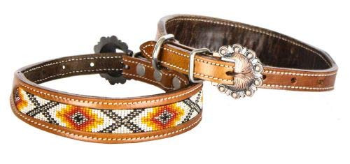 Showman Couture Genuine Leather Dog Collar w/ Red, Orange & Yellow Beaded Inlay