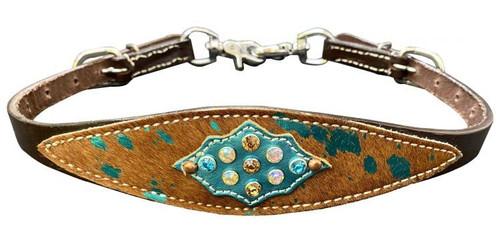 Showman Leather Wither Strap w/ Hair-On Cowhide & Teal Leather Accent