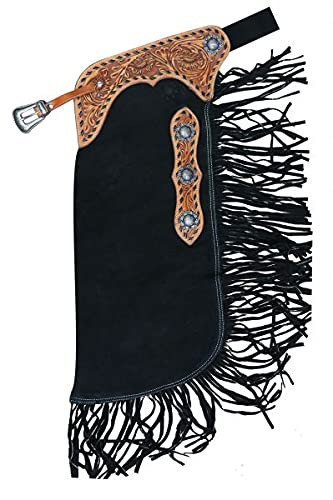 Showman Black Suede Leather Chinks w/ Floral Tooling